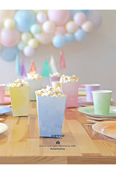 partince 6'lı Pastel Karışık Renkli Popcorn Patlamış Mısır Kutusu