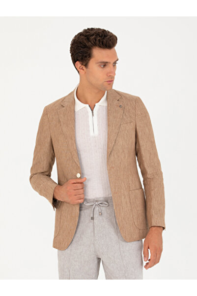 Cacharel Brown Slim Fit 100% Linen Jacket 50268891-Vr029