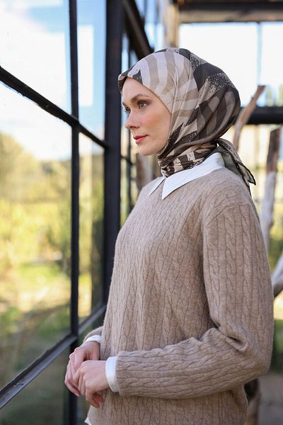 İpekhan Μαλακό κασκόλ με σχέδιο Amanda - Κρεμ Καφέ 1170-08