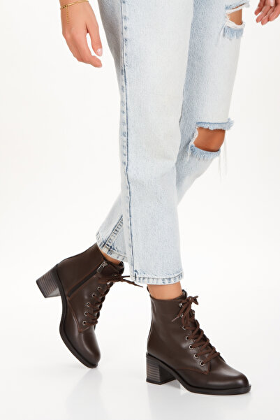 mka mikana Kadın Bağcıklı Ve Fermuarlı Topuklu Bot