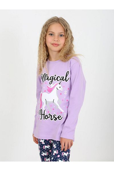 vitmo Girl - Magical Horse Patterned Long Sleeve Cotton Pajamas Set