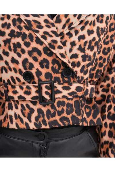 GALAVİP Yeni Sezon Kuşaklı Astarlı Mini Trençkot Kahve Leopar