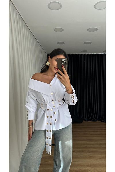 Bak'ap Cămașă asimetrică cu împânzire cu centură Diana Design