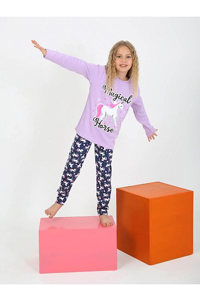 vitmo Girl - Magical Horse Patterned Long Sleeve Cotton Pajamas Set