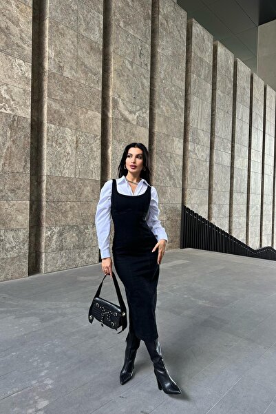 mylove Arka Fermuarlı Denim Elbise Siyah