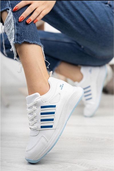 STOCON Femei Bărbați Sport Snekaer Embossed Printed Thermo Sole Pantofi de mers Alb-albastru