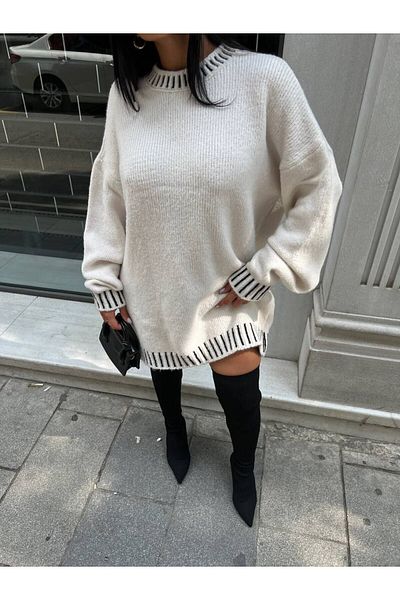 VOOLSTYLE Women's Oversize Crew Neck Knitwear Sweater
