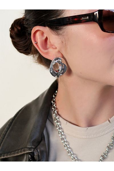 Roosvel Crumpled Oval Steel Earrings with Hole in the Middle