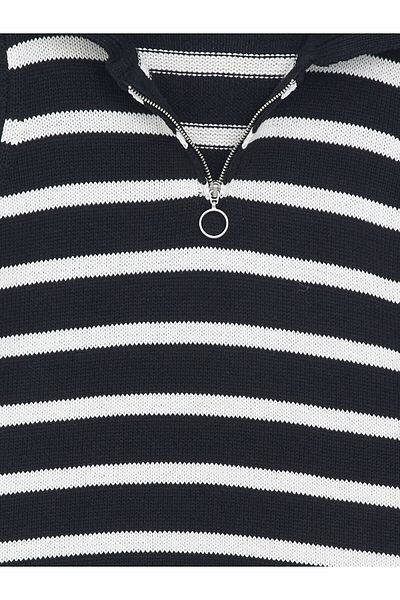 LC Waikiki Lcw Kids Black Striped Polo Collar Girl's Knitwear Sweater