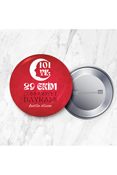 DeBu Tasarım 10 Adet 29 Ekim Cumhuriyet Bayramı Atatürk Siluetli 102. Yıl Özel İğneli Yaka Rozeti 58 mm