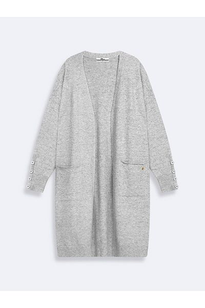 Ltb Open Front Long Sleeve Knitwear Gray Cardigan