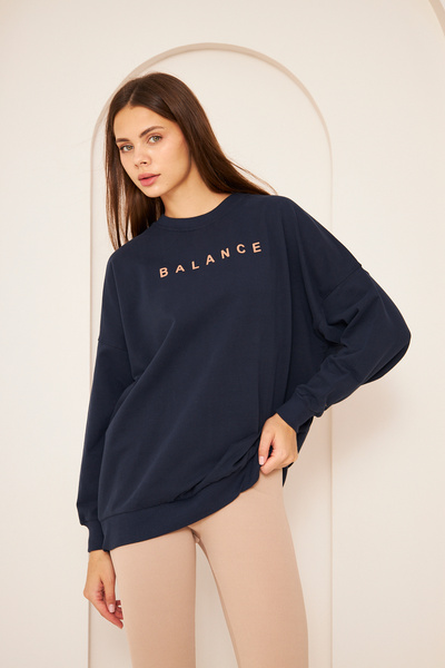 PONÇİK Navy Blue Oversize 100% Cotton Raised Sweatshirt - 22907B2