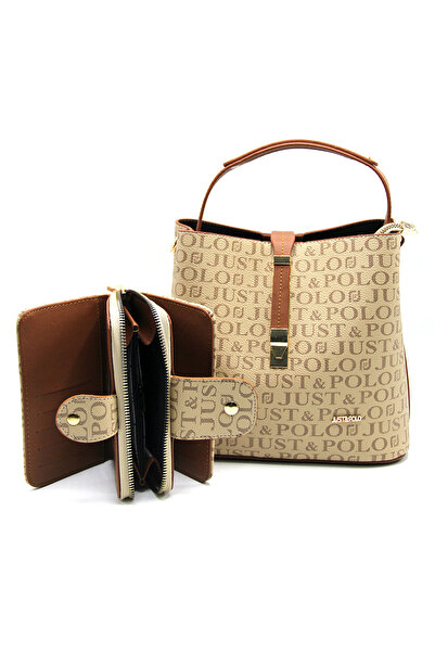 Just Polo مجموعة المحفظة النسائية ذات اللون البني الفاتح