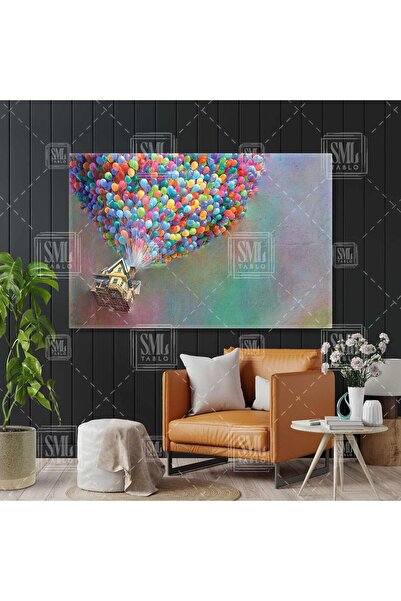 Home Animation Movie Up in the Sky Linked to Balloons Horizontal Canvas Painting