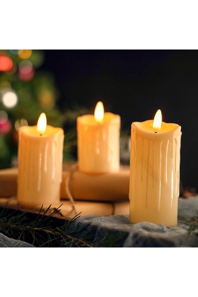 Alevsiz Titreyen Mum Üçlü Set: Gerçekçi Işık Efekti Dekoratif Güvenli Ev Oda Ofis 3'lü Hediye Takımı