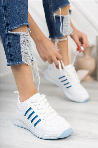STOCON Femei Bărbați Sport Snekaer Embossed Printed Thermo Sole Pantofi de mers Alb-albastru