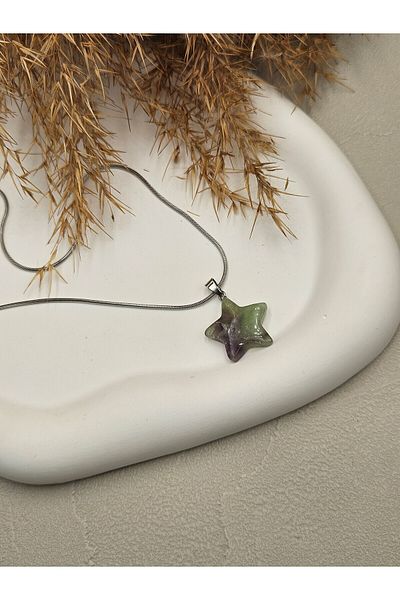 AURA Fluorite Stone Star Necklace (Steel Chain)