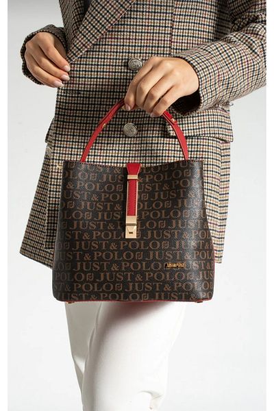 Just Polo Women's Brown Red Bag Wallet Combination Tm1165
