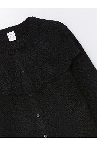 LC Waikiki LCW Kids Siyah Bisiklet Yaka Basic Kız Çocuk Hırka