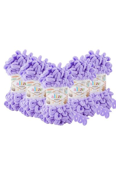 Alize Lavender 788 Slippers Scarf Cardigan - Puffy 6 Pack, Hand Knitted Thread Blanket, Mop Yarn
