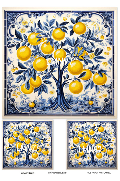 LİNEART Limon Deseni Limon Serisi Pirinc Dekopaj Kagıdı  29X42cm No:LMN97