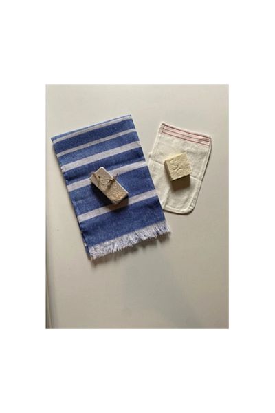 evimdeyokyok Bridal Bath Set, Premium Peshtemal, Pumice Heel Stone, Natural Olive Oil Soap, Pouch Set of 4