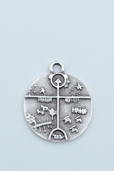 Had Safha Kam - Şaman Davulu Gümüş Kaplama Kolye Ucu kod 1264