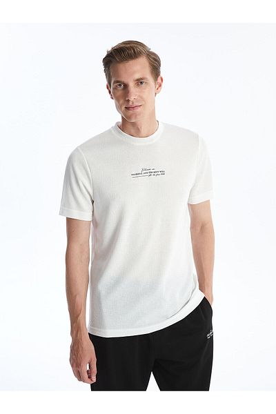 LC Waikiki Ανδρικό μπλουζάκι LCW Crew με κοντό μανίκι με εμπριμέ χτενισμένο βαμβάκι