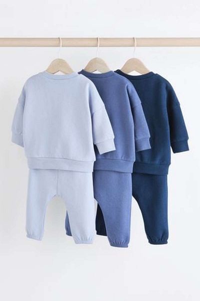 Next Baby 3-Piece Cotton Jogger Set - Blue Navy, Long Sleeves, Raised Bottom