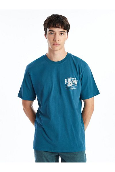 LC Waikiki Tricou pentru bărbați din bumbac pieptănat cu mânecă scurtă cu decolteu LCW