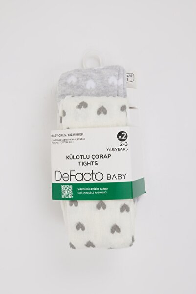 DeFacto Baby Girl Seamless 2-Piece Cotton Pantyhose D2493A5Ns