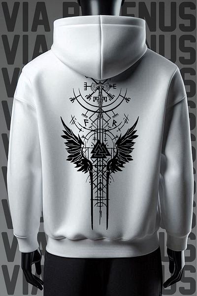 Vordevia Vikings Printed Kangaroo Pocket 3 Thread Raster Wide Fit Hooded Sweatshirt