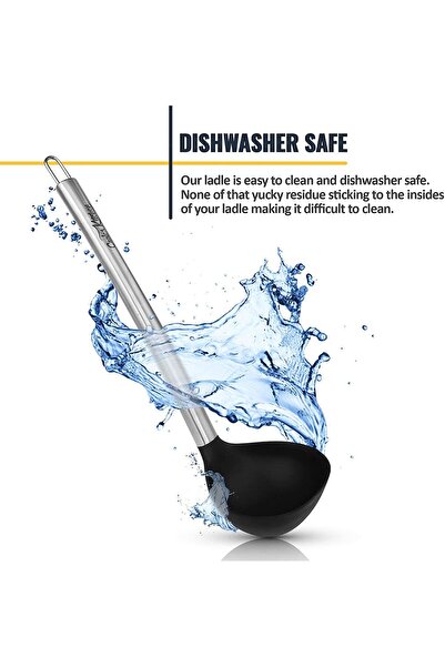 Jet's Home Black Silicone Ladle - Stainless and Handle, 30 cm Serving Ladle