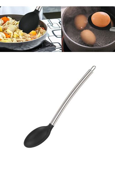 Jet's Home Black Stainless Silicone Spoon - Serving Spoon with 34 cm Handle