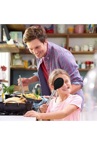 Jet's Home Black Stainless Silicone Spoon - Serving Spoon with 34 cm Handle