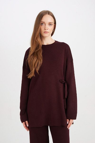 DeFacto Regular Fit Crew Neck Tie-Up Basic Plain Knitwear Sweater Tunic D7508Ax24Wn