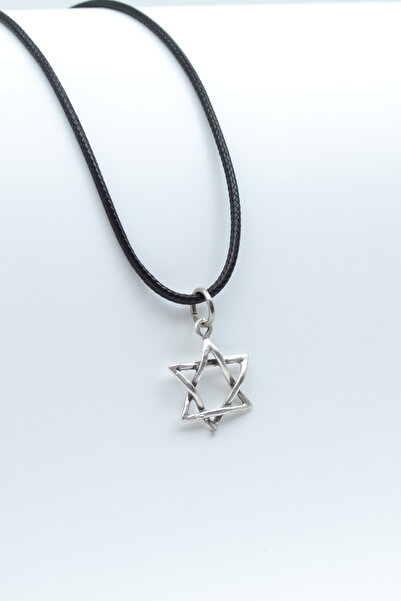 Genel Markalar Minimal Pentagram Gümüş Kaplama Unisex Deri İp Kolye kod 416