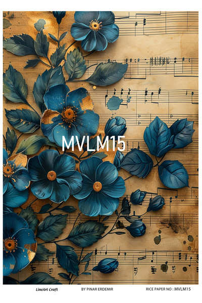 LİNEART ورق تزيين نحاسي أزرق، نمط زهرة، سلسلة زرقاء، 29 × 42 سم، رقم: MVLM15