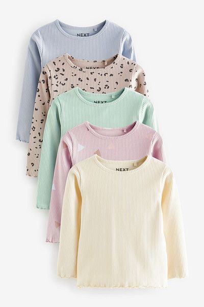 Next Baby Pastel Colored Algodon 5-Piece Top and Bottom Set - Long Sleeve T-Shirt Tights