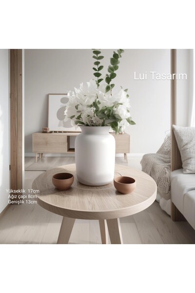 Lui Tasarım İskandinav Tarzı Seramik Krem Rengi Petra Vazo 17cm