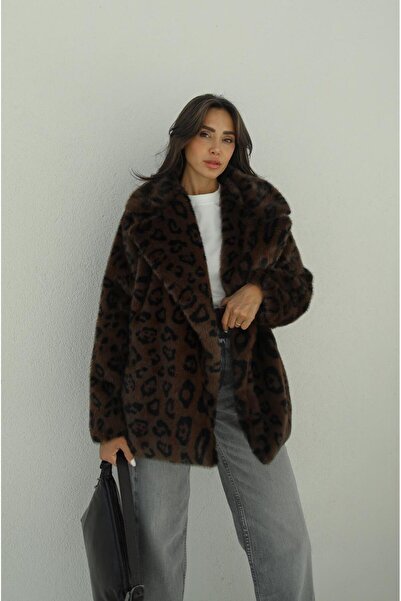 Havoş Brown Leopard Faux Fur Coat