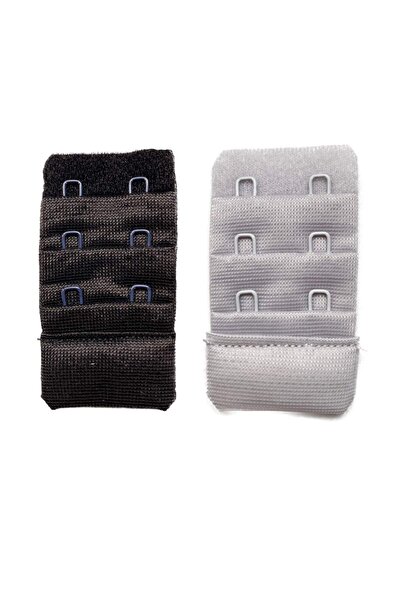 ZORM 2 Pieces Agraf Bra Extension Clasp 3 Rows / 2 Hooks Black Gray