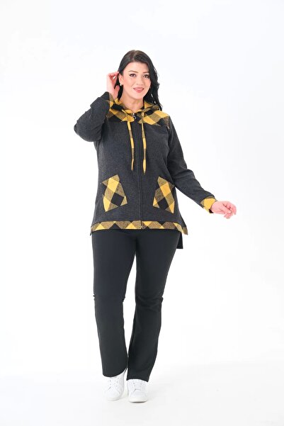 Lady Majestic Plaid Hooded Woven Plus Size Cardigan