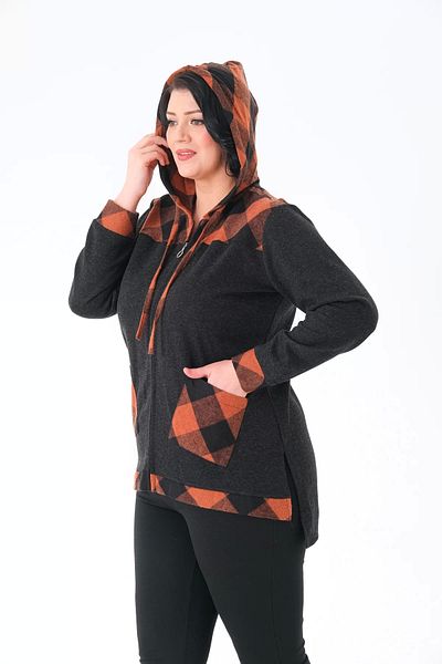 Lady Majestic Plaid Hooded Woven Plus Size Cardigan
