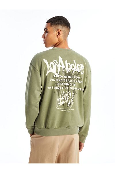 LC Waikiki Hanorac gros pentru bărbați, cu mânecă lungă, cu gât crew, verde Xside