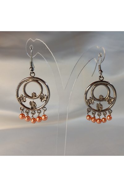 Crystal Atelier Elegant Flower Detailed Pearl Beaded Hoop Earrings