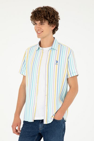 U.S. Polo Assn. Ανδρικό κοντομάνικο πουκάμισο σε σκούρο μπλε 50284516 -VR032