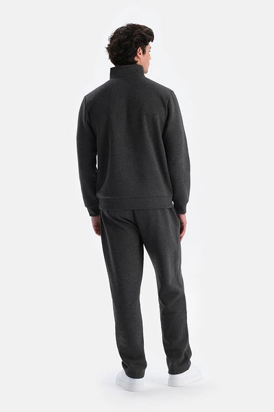 Dagi Anthrazit Melange Herren-Sweatshirt mit Knopfkragen