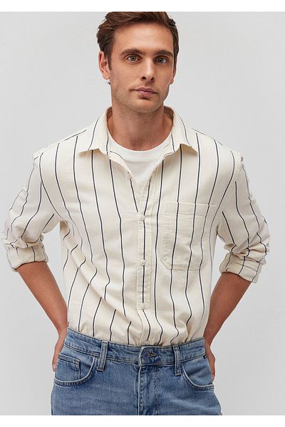 Mavi Μπλε Navy ριγέ εκρού πουκάμισο Slim Fit / Slim Fit 0211253 -70490