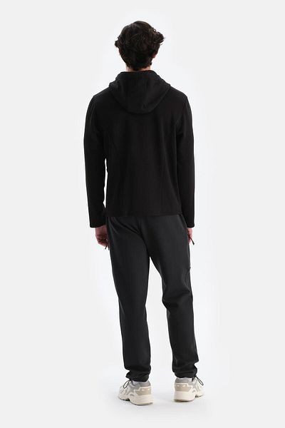 Dagi Schwarzes Herren-Thermo-Sweatshirt mit Reißverschluss und Kapuze